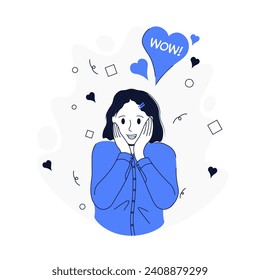 Trendy illustration woman showing wow sign. Flat illustration of a woman for website design, presentation, banners.