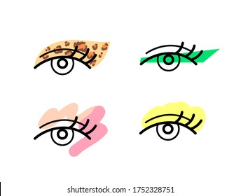 Trendy indie eye make-up icons. Bright, colourful,  artistic eyeshadow and winged lines.