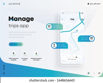 Trendy Infographic of city Map Navigation. Mobile App Interface concept design. Ui ux kit. Online mobile application trip. Dashboard GPS tracking map, navigate mapping technology and locate position 