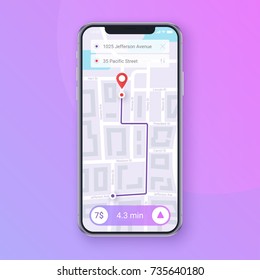 Trendy Infographic Of City Map Navigation. Mobile App Interface Concept Design. Vector EPS 10