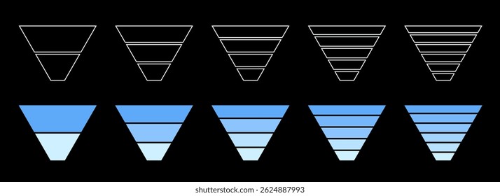 Trendy infographic Funnel sale icon. Marketing diagram collection with 2,3,4,5,6 steps.