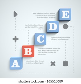 Trendy infographic template with cubes placed like ladder stairs. Placeholder for each step. EPS10 vector background.