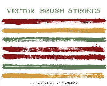 Trendy ink brush strokes isolated design elements. Set of paint lines. Messy Ink brushe stripes isolated on white, vector color scheme samples.
