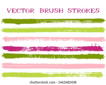 Trendy ink brush strokes isolated design elements. Set of paint lines. Dry Ink brushe stripes isolated on white, vector colors guide book samples.