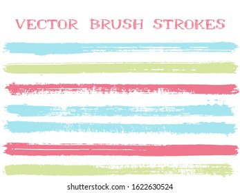 Trendy ink brush strokes isolated design elements. Set of paint lines. Grungy Ink brushe stripes isolated on white, vector color palette samples.