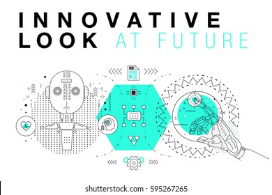 Trendy Innovation systems layouts in polygonal contour line composition, future analysis and technology operations. Made in awesome geometry style with linear pictogram of future for web design.