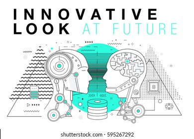Trendy Innovation systems layouts in polygonal contour line composition, future analysis and technology operations. Made in awesome geometry style with linear pictogram of future for web design.