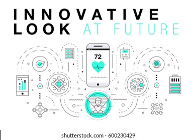 Trendy Innovation systems layouts in polygonal contour line composition, future analysis and technology operations. Made in awesome geometry style with linear pictogram of future for web design.