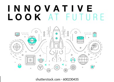 Trendy Innovation systems layouts in polygonal contour line composition, future analysis and technology operations. Made in awesome geometry style with linear pictogram of future for web design.