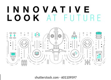 Trendy Innovation systems layouts in polygonal contour line composition, future analysis and technology operations. Made in awesome geometry style with linear pictogram of future for web design.