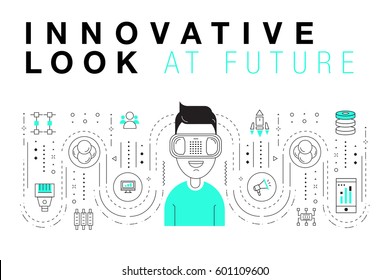 Trendy Innovation systems layouts in polygonal contour line composition, future analysis and technology operations. Made in awesome geometry style with linear pictogram of future for web design.