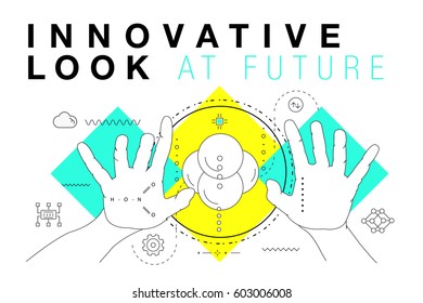 Trendy Innovation systems layouts in polygonal contour line composition, future analysis and technology operations. Made in awesome geometry style with linear pictogram of future for web design.