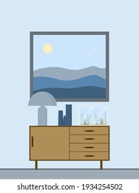 Decoración de diseño de una habitación. Ilustración de vectores planos.