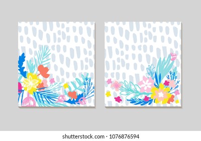 Trendy Invitations Cards Set With Hand Drawn Brush Strokes Background