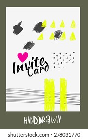 trendy invite cards. Hand Drawn design. Wedding day, anniversary, birthday, Valentin's day, party invitations, invite or save the date. Vector