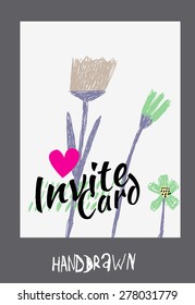 trendy invite cards. Hand Drawn design. Wedding day, anniversary, birthday, Valentin's day, party invitations, invite or save the date. Vector