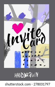 trendy invite cards. Hand Drawn design. Wedding day, anniversary, birthday, Valentin's day, party invitations, invite or save the date. Vector