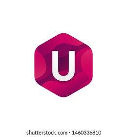 Trendy isolated U letter logo company sign hexagon shape icon vector design.