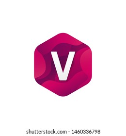 Trendy isolated V letter logo company sign hexagon shape icon vector design.