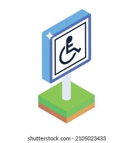 Trendy isometric editable icon of handicap sign board 

