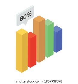 Trendy isometric icon of bar graph