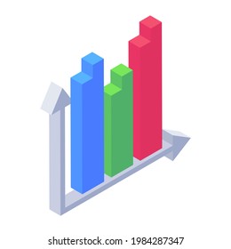 Trendy isometric icon of bar graph