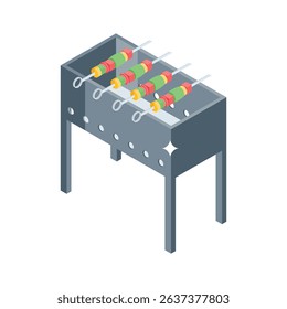 Trendy isometric icon of bbq grill setup, easy to edit
