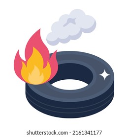 Trendy Isometric Icon Of A Burn Tyre 

