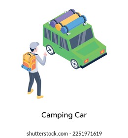 A trendy isometric icon of a camping car, editable vector 