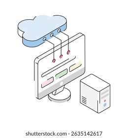 Trendy isometric icon of cloud computing in progress