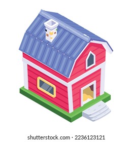 A trendy isometric icon of cottage 