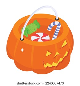 A trendy isometric icon of Halloween basket 