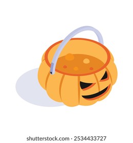 Trendy isometric icon of halloween basket in modern style