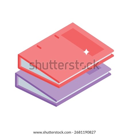 Trendy isometric icon of labeled office binders stack
