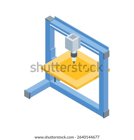 Trendy isometric icon of laser cutter with sparks