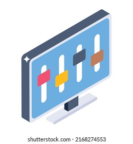 A trendy isometric icon of monitor setting 

