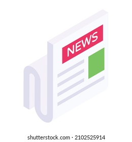 Trendy isometric icon of newspaper 

