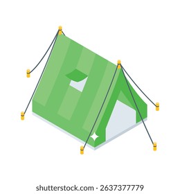 A trendy isometric icon of pitched camping tent