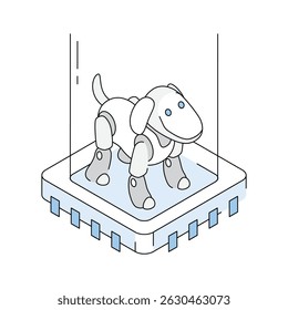 A trendy isometric icon of playful robot dog design