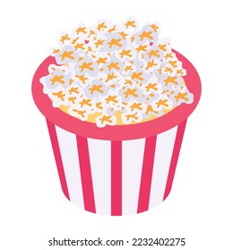 Icono isométrico moderno de un paquete de palomitas de maíz
