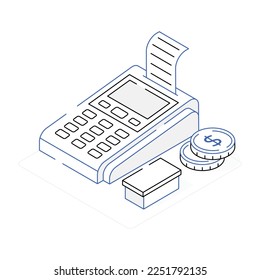 A trendy isometric icon of pos machine 