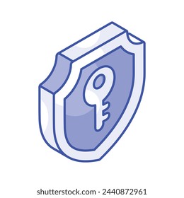 Un icono isométrico de moda de clave privada, diseño de vector de clave de protección