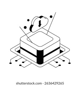 Trendy isometric icon representing cloud download feature