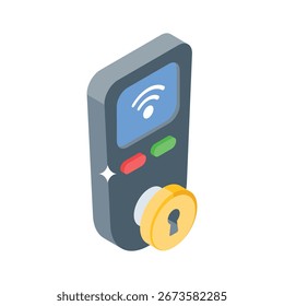 Icono isométrico de moda del acceso seguro de la cerradura inteligente
