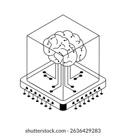 Trendy isometric icon showcasing intelligent ai mind design