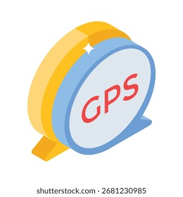 Trendy isometric icon showing GPS-based message alert