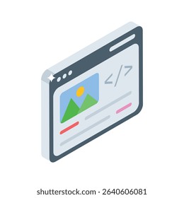 Trendy isometric icon showing interface coding