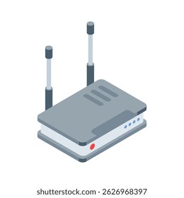 A trendy isometric icon showing internet router device