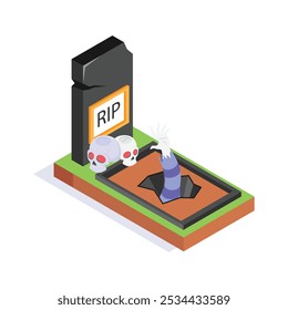 Trendy isometric icon of spooky grave, ready for premium use