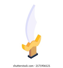 Trendy isometric icon of a sword knife

